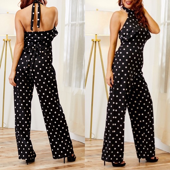 polka dot ruffle jumpsuit